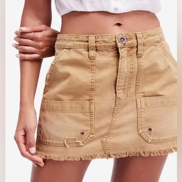 Free People Dresses & Skirts - FREE PEOPLE Tan Canvas Cotton Relaxed Mini Skirt Size 24